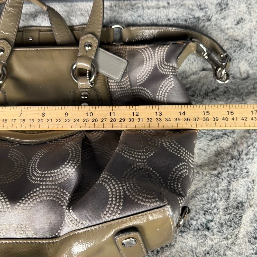 Coach Ashley Dotted Op Art Grey Olive Sateen Satchel Bag F20027